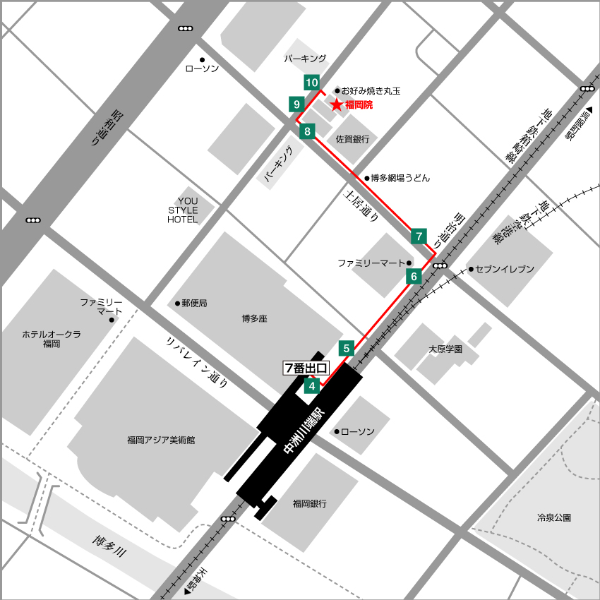 東京ノーストクリニック 福岡県福岡院の詳細地図と行き方・道順案内