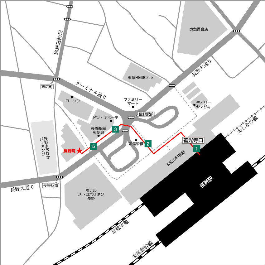 東京ノーストクリニック 長野県長野院の詳細地図と行き方・道順案内