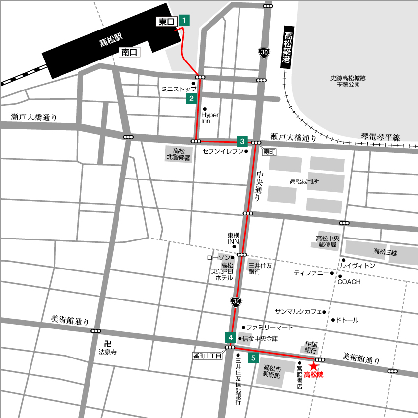東京ノーストクリニック 香川県高松院の詳細地図と行き方・道順案内