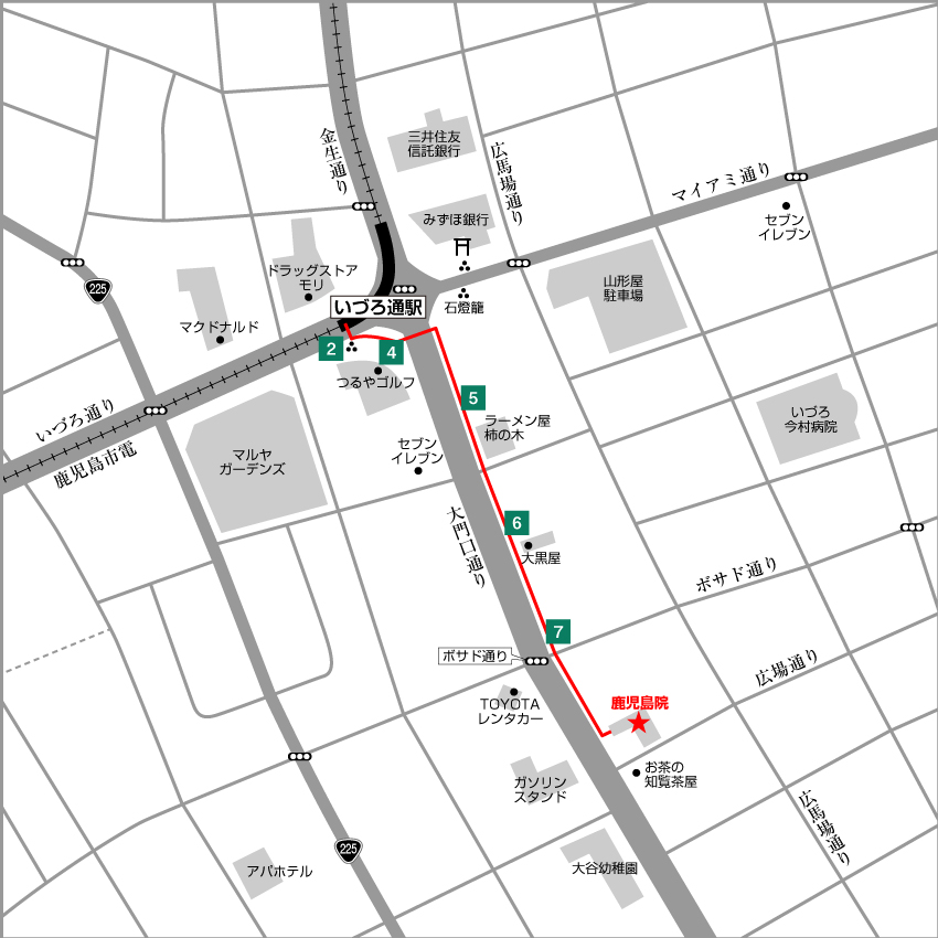 東京ノーストクリニック 鹿児島県鹿児島院の詳細地図と行き方・道順案内